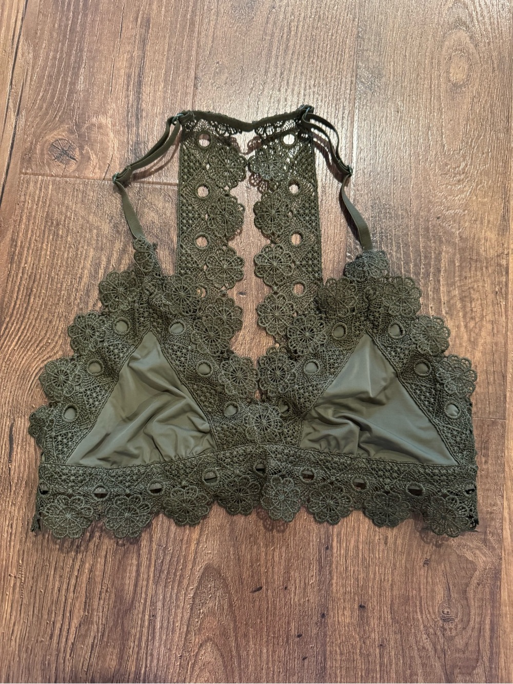 Aerie Floral Lace Bralette in Olive Green